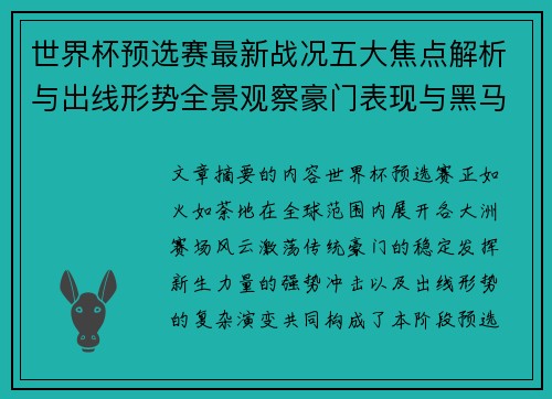 世界杯预选赛最新战况五大焦点解析与出线形势全景观察豪门表现与黑马 世界杯预选赛最新战况五大焦点解析与出线形势全景观察豪门表现与黑马